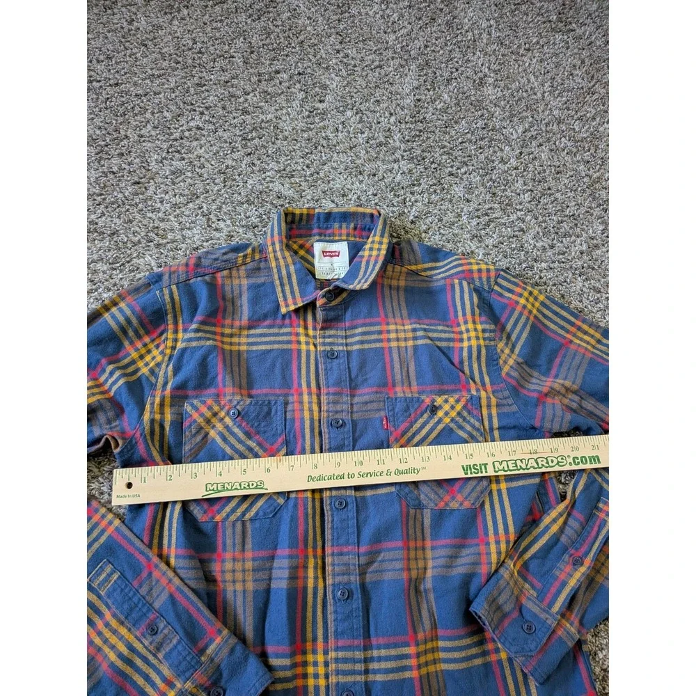 Levi's‎ 2-Pocket Flannel Shirt Button Up Long Sleeve Medium Blue Yellow Red